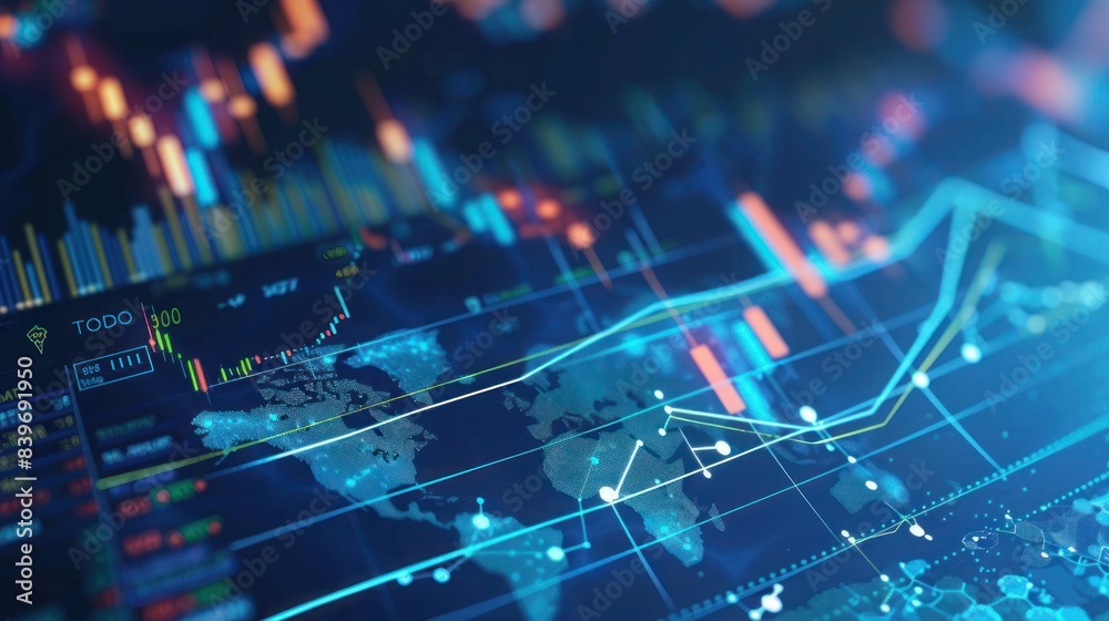 Financial data graph chart report statistic marketing management strategy analysis accounting. Digital financial chart and exchange financial growth graph
