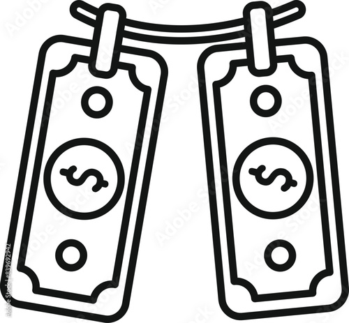 Money laundering symbol on clothesline. Illustrating illegal financial activity and corruption in banking. With a focus on white collar crime. Tax evasion. And offshore accounts
