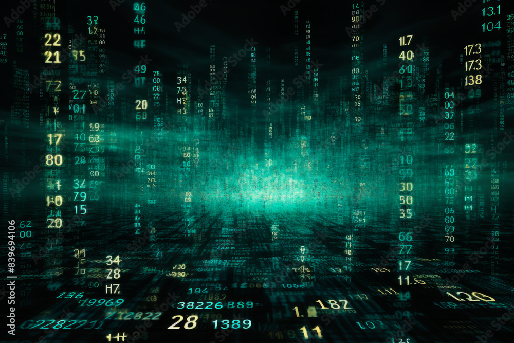 Obraz premium Green and Yellow Digital Binary Data Computer Background
