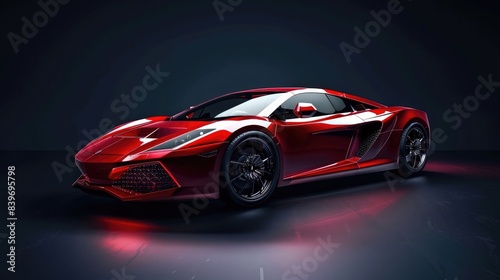 Red sports car on elegant dark background. © Alizeh