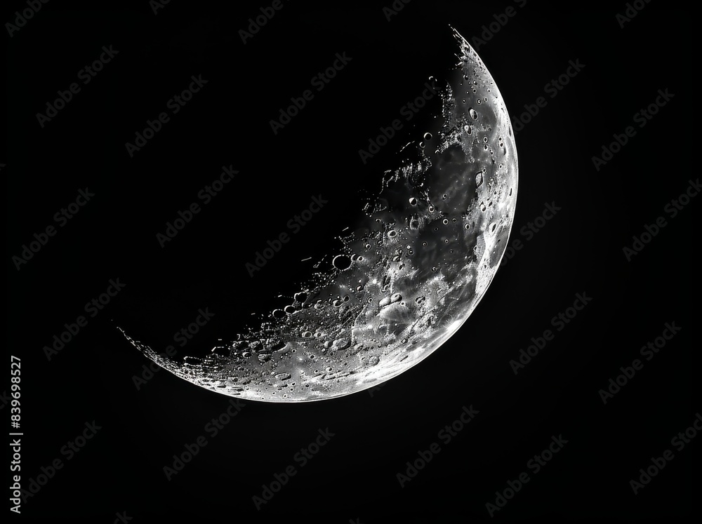 Photograph of crescent moon against a solid black background Photograph of crescent moon against a solid black background