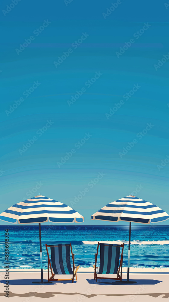 Fototapeta premium beach chairs and umbrellas