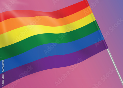 Waving LGBT Pride flag on a colorful background banner card. Rainbow flag LGBT pride month card poster. LGBT Pride flag, LGBT Pride Month, LGBT Gay Pride