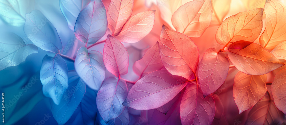 custom made wallpaper toronto digitalEthereal Leaf Arrangement: Translucent Leaves with Pastel Rainbow Gradient for Calming Visuals