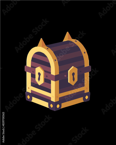 small golden spikes wooden hidden mystery secret special private pirate golden fortune treasure chest design resizable vector transparent background single icon