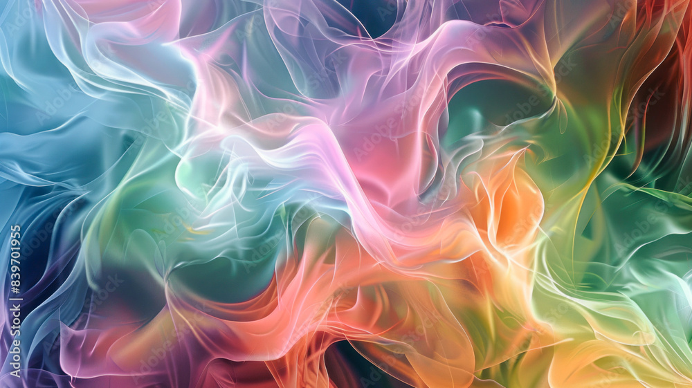 Dynamic Abstract Fluidity: Neon Pastels in Soft, Reflective Motifs