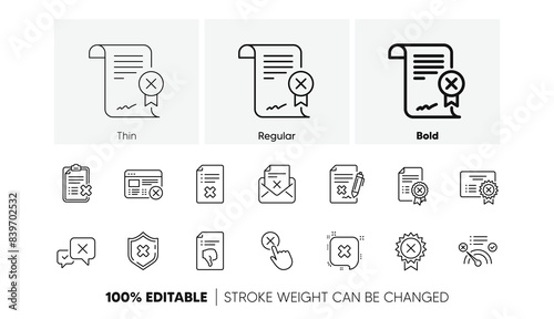 Decline, Cancel and Dislike. Reject line icons. Disapprove linear icon set. Line icons set. Vector