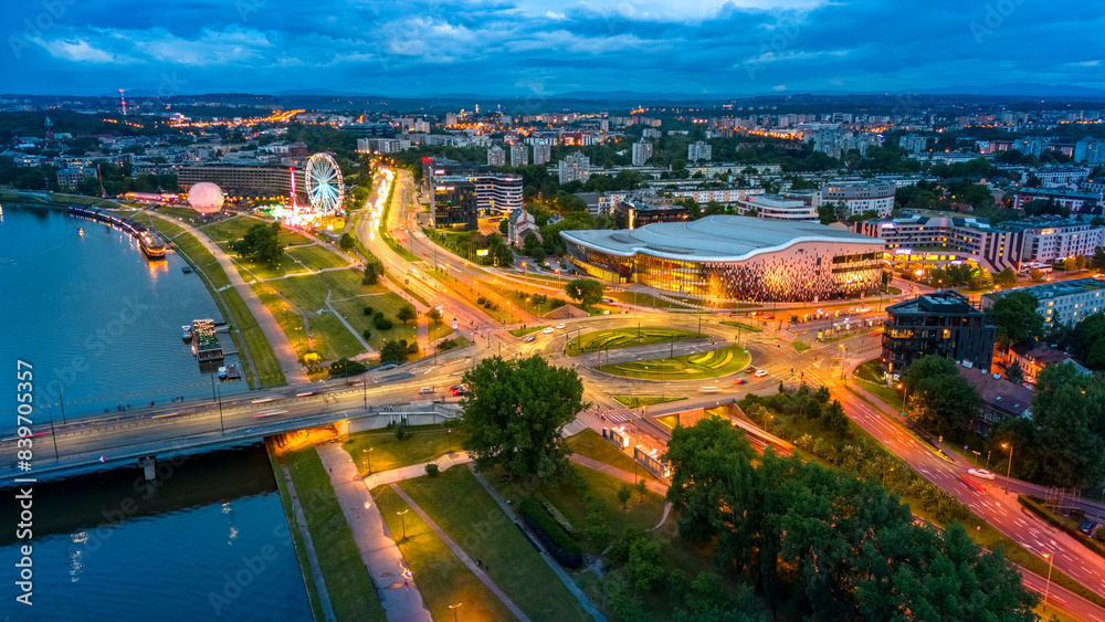 Obraz premium aerial view of krakow city center at sunset in summer in poland