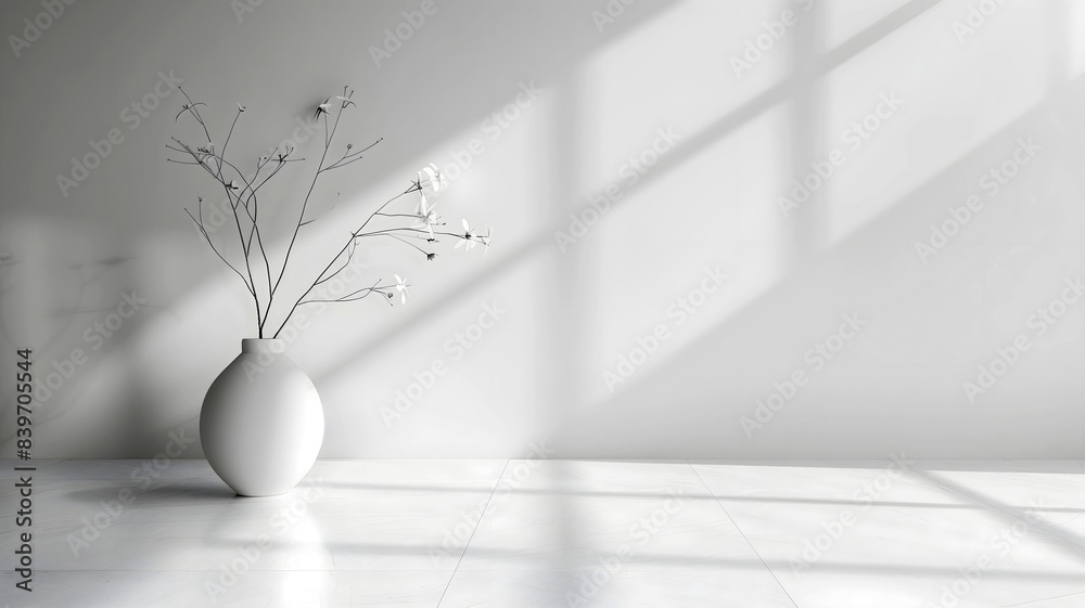 House plant on blank wall background, aesthetic banner with copy space text, wall mock up, template