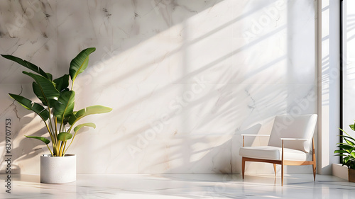 House plant on blank wall background, aesthetic banner with copy space text, wall mock up, template