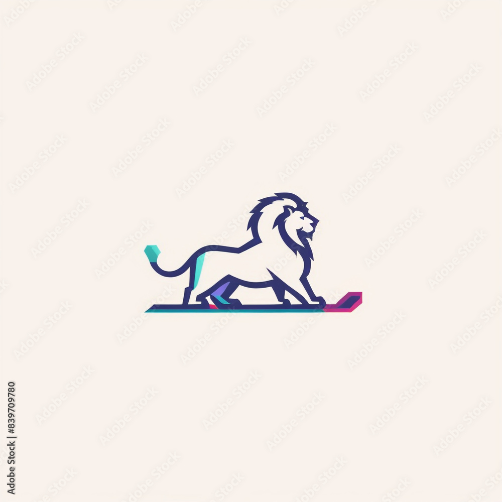 Fototapeta premium Minimalist geometric simple colorful lion logo design