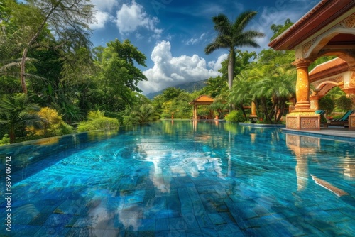 beautiful swimming pool in tropical resort   Phuket  Thailand 