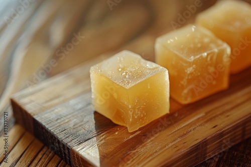 Close up photo of three chicken bouillon cubes for cooking