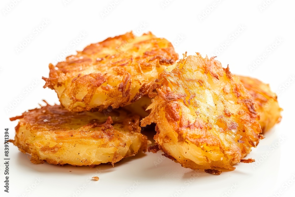 Cluster of crispy hash browns on white background Cluster of crispy hash browns on white background