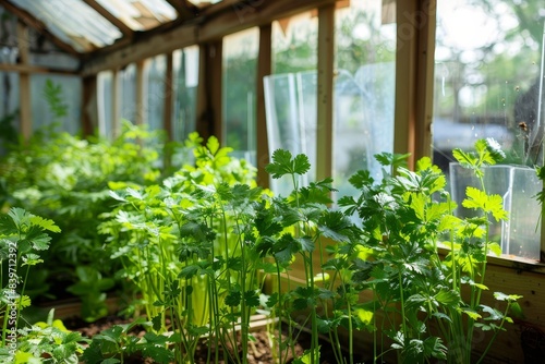 Coriander plant in a greenhouse © VolumeThings