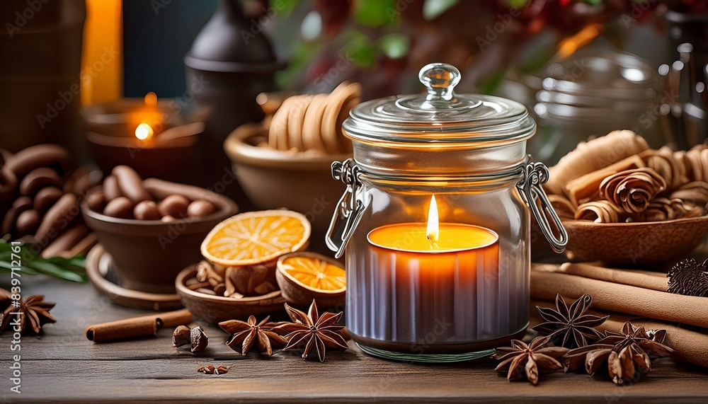 christmas still life with spices and candle christmas still life with spices and candle
