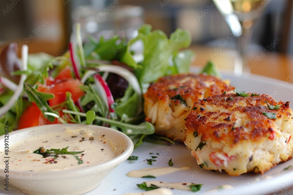 Crab cakes and salad