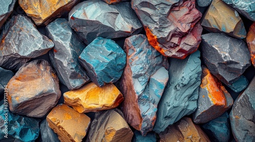 Dynamic scene of colored minerals photo