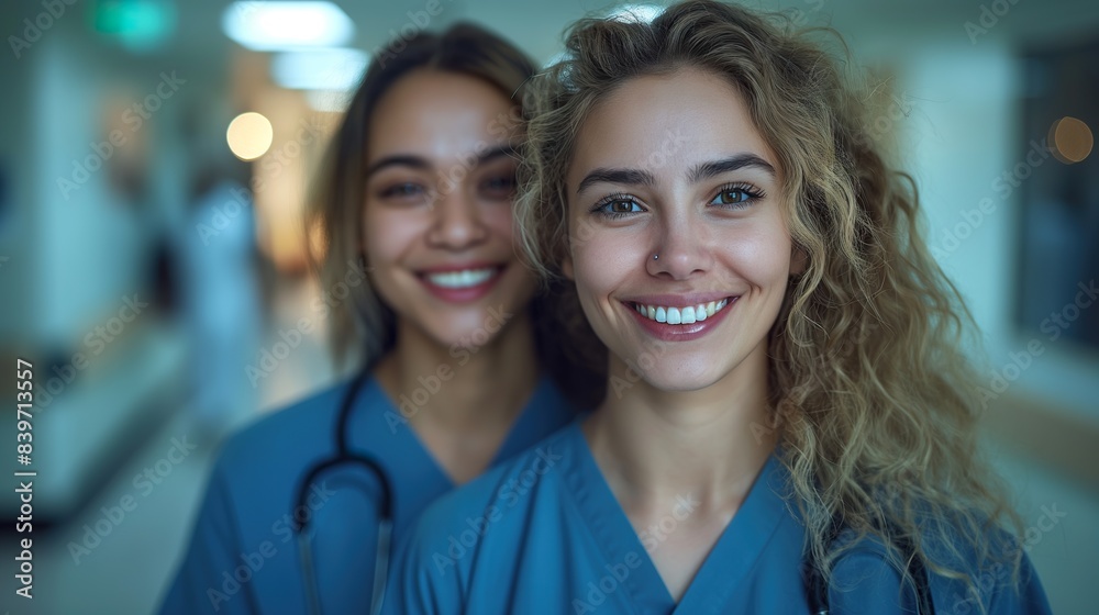 Diverse group of doctors and nurses with a rainbow flag background, representing LGBTQ pride, inclusion, and teamwork in the healthcare sector, ideal for commercial use and medical imagery