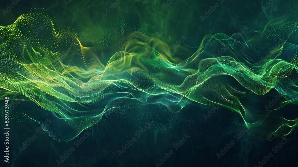 A sound wave pattern element emerges with vibrant green and blue digital curves, illustrating the dynamic and colorful nature of audio representation in digital environments A sound wave pattern element emerges with vibrant green and blue digital curves, illustrating the dynamic and colorful nature of audio representation in digital environments