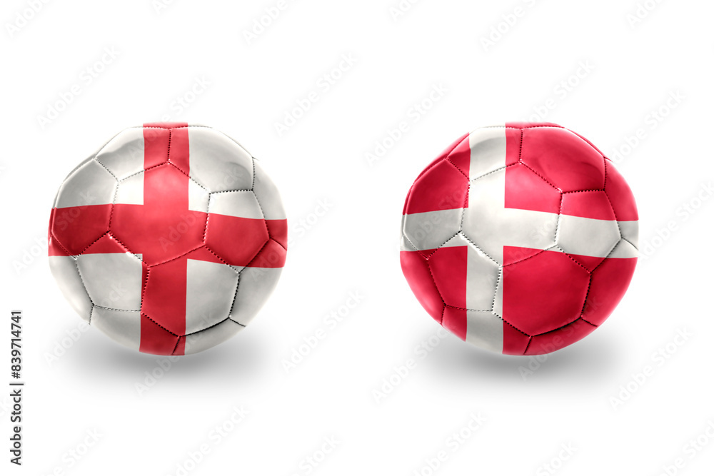 Obraz premium football balls with national flags of england and denmark ,soccer teams. on the white background.