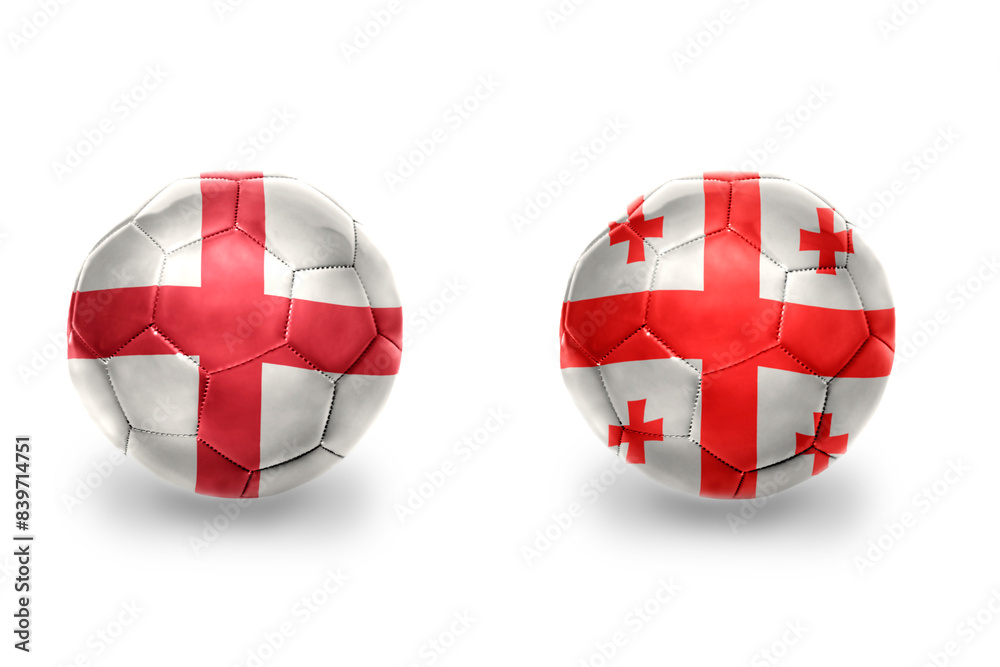 Obraz premium football balls with national flags of england and georgia ,soccer teams. on the white background.