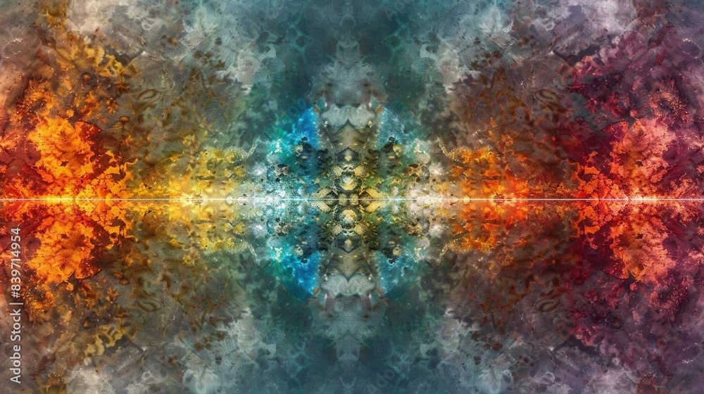 A colorful abstract art piece featuring reflections of the sky at its center and midpoint A colorful abstract art piece featuring reflections of the sky at its center and midpoint