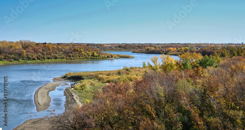 South Saskatchewan River Winding Through The Heart Of Saskatoon, Saskatchewan
