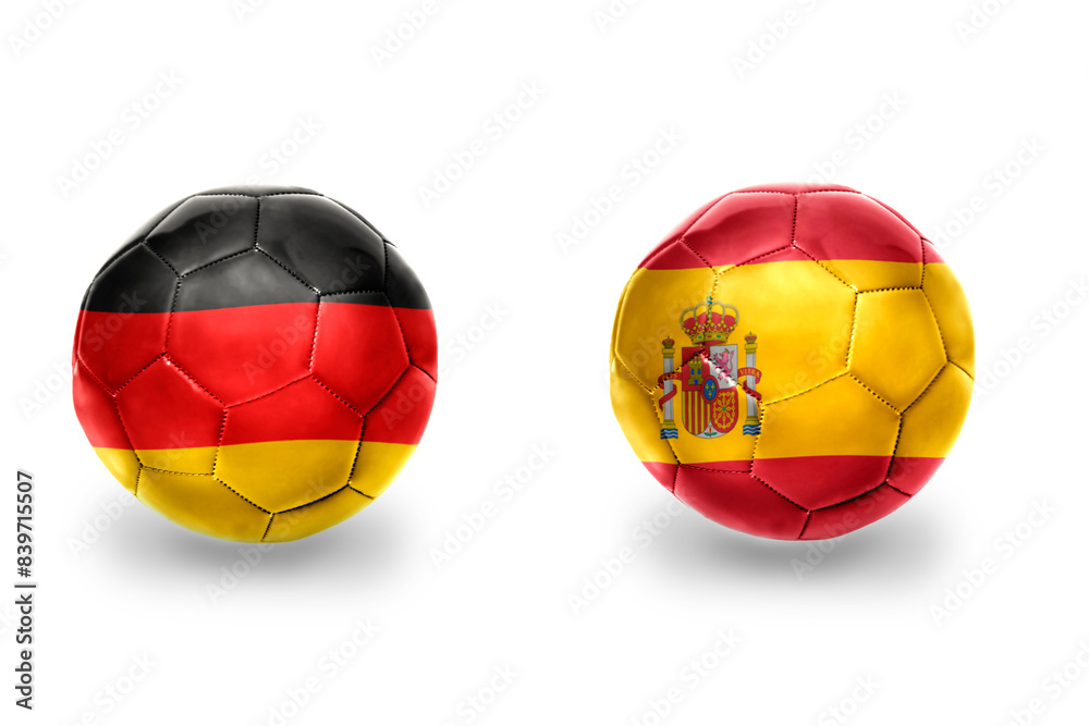 Fototapeta premium football balls with national flags of germany and spain ,soccer teams. on the white background.