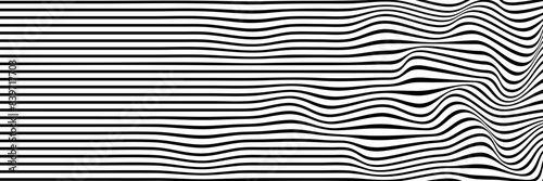 Simple wavy abstract background, long banner. Vector illustration of horizontal stripes with optical illusion, op art.