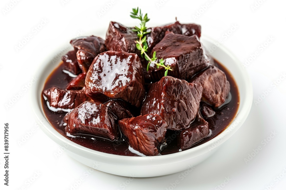 French beef stew in red wine isolated on white French beef stew in red wine isolated on white