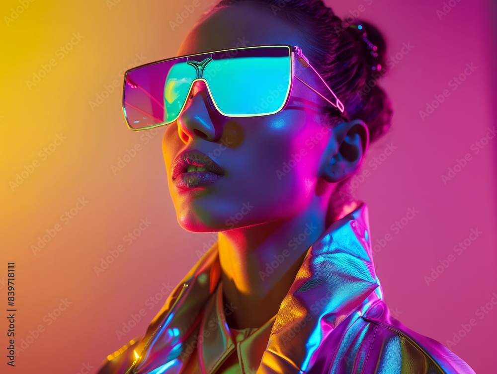 Futuristic discoinspired fashion highlighting retro vibes, shimmering outfits, and striking silhouettes Futuristic discoinspired fashion highlighting retro vibes, shimmering outfits, and striking silhouettes