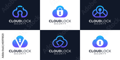 Set of cloud privacy security logo design template.