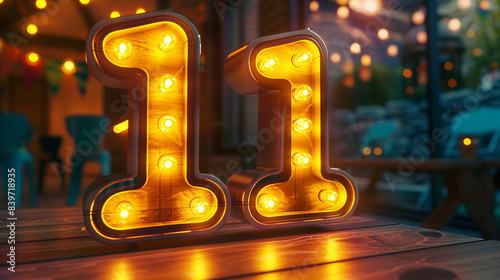 number 11 illuminated on a table huge sign photo