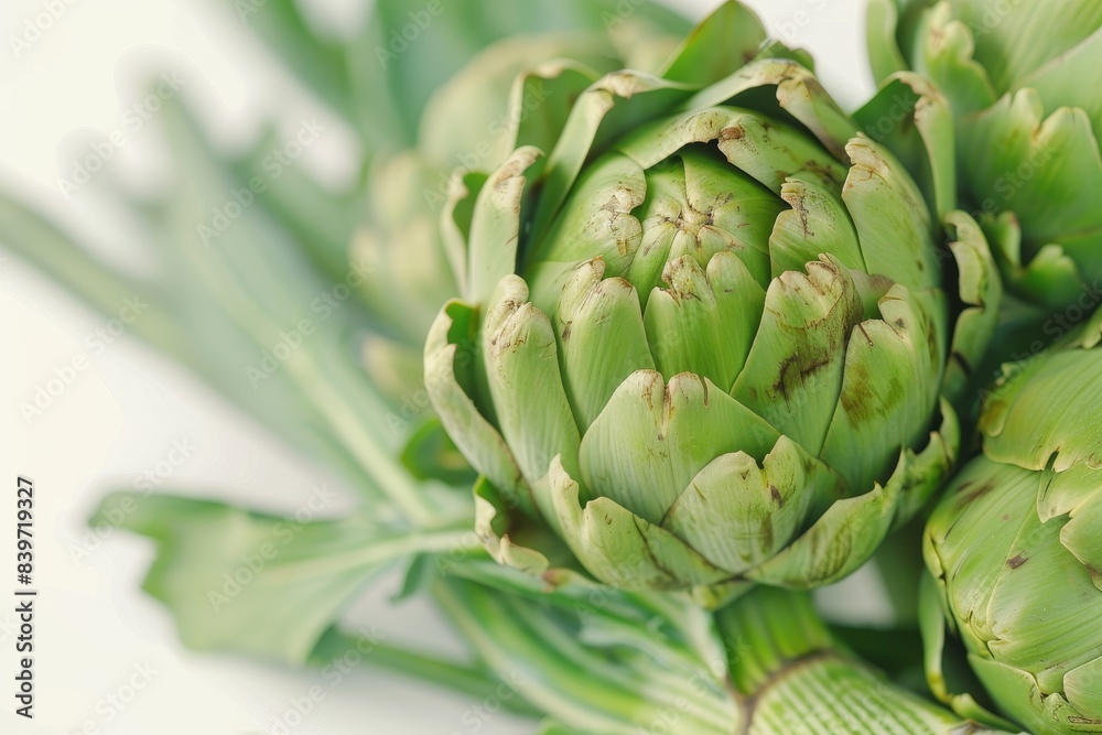 Fresh organic green artichokes close up on white background a healthy and vegan option in the market Fresh organic green artichokes close up on white background a healthy and vegan option in the market
