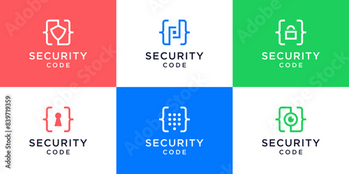Set of colorful code security logo design template.