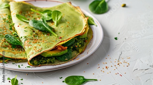 Spinach Crepes with Avocado and Fresh Greens