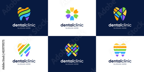 Colorful dental care logo collection. Abstract dentistry logo design template.