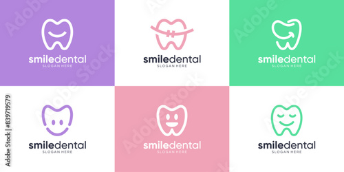 Set of dental smile logo design template.