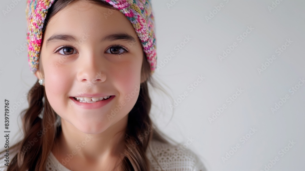 Smiling Young Girl with Braided Hair and Colorful Headband Smiling Young Girl with Braided Hair and Colorful Headband