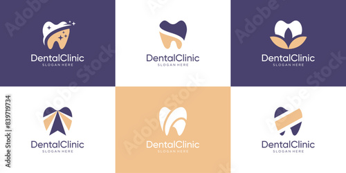Collection of dental logo icon vector. Abstract shape dentistry logo design template.