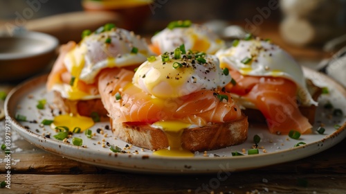 Gourmet Smoked Salmon and Poached Egg on Toast photo