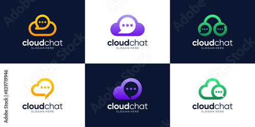 Cloud tech with bubble chat logo design collection.