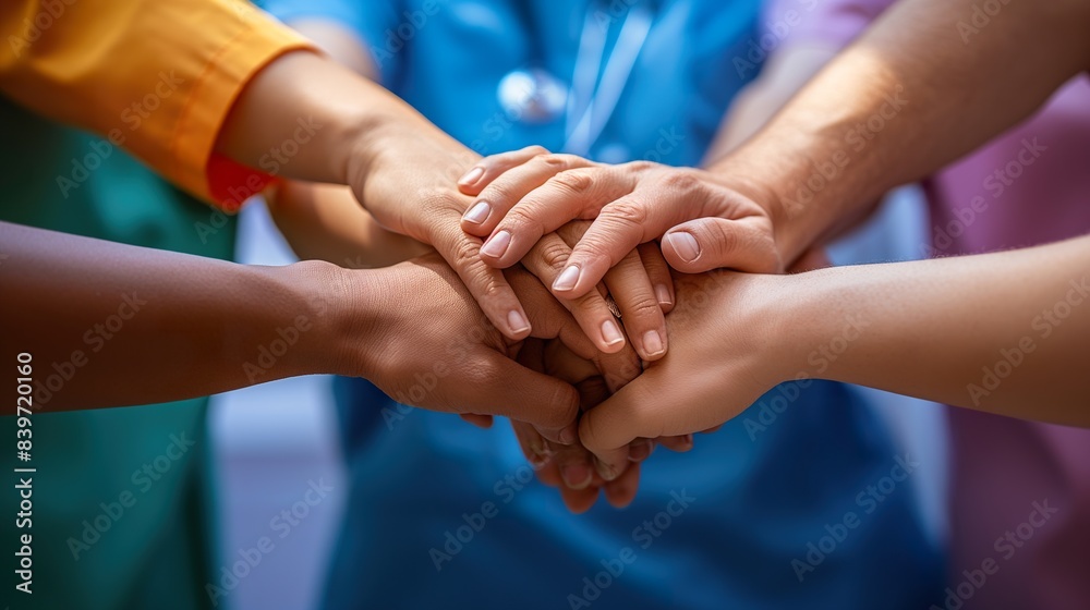 Group of diverse medical professionals in front of a rainbow flag, celebrating LGBTQ pride, inclusivity, and teamwork, ideal for healthcare, commercial use, and diversity themes Group of diverse medical professionals in front of a rainbow flag, celebrating LGBTQ pride, inclusivity, and teamwork, ideal for healthcare, commercial use, and diversity themes