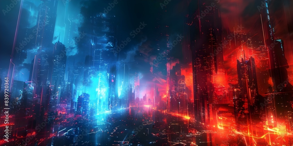 Neon lights and digital art in a futuristic postapocalyptic city. Concept Neon Lights, Digital Art, Futuristic City, Postapocalyptic, Urban Environment Neon lights and digital art in a futuristic postapocalyptic city. Concept Neon Lights, Digital Art, Futuristic City, Postapocalyptic, Urban Environment