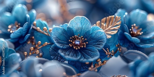 3D Artwork of Blue Flower Bracelet with Leaves Bouquet and Wreath. Concept 3D Art, Blue Flower Bracelet, Leaves Bouquet, Wreath © Anastasiia