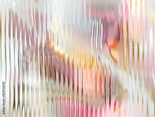 Geometric design with transparent line and acrylic texture. Futuristic backdrop with bright stripes. Colored Ribbed Background. Reeded Glass. Blue, Purple, Yellow, Green, Pink and Violet.