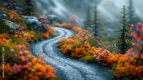 Wallpaper Mural A vibrant nature heathland landscape with a winding path through the dense vegetation Torontodigital.ca