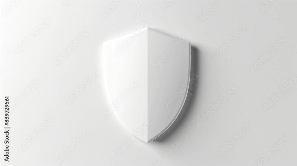 Minimalist white shield icon on a light gray background. Perfect for representing security or protection concepts. The style is flat and clean, ideal for web design or presentations. AI