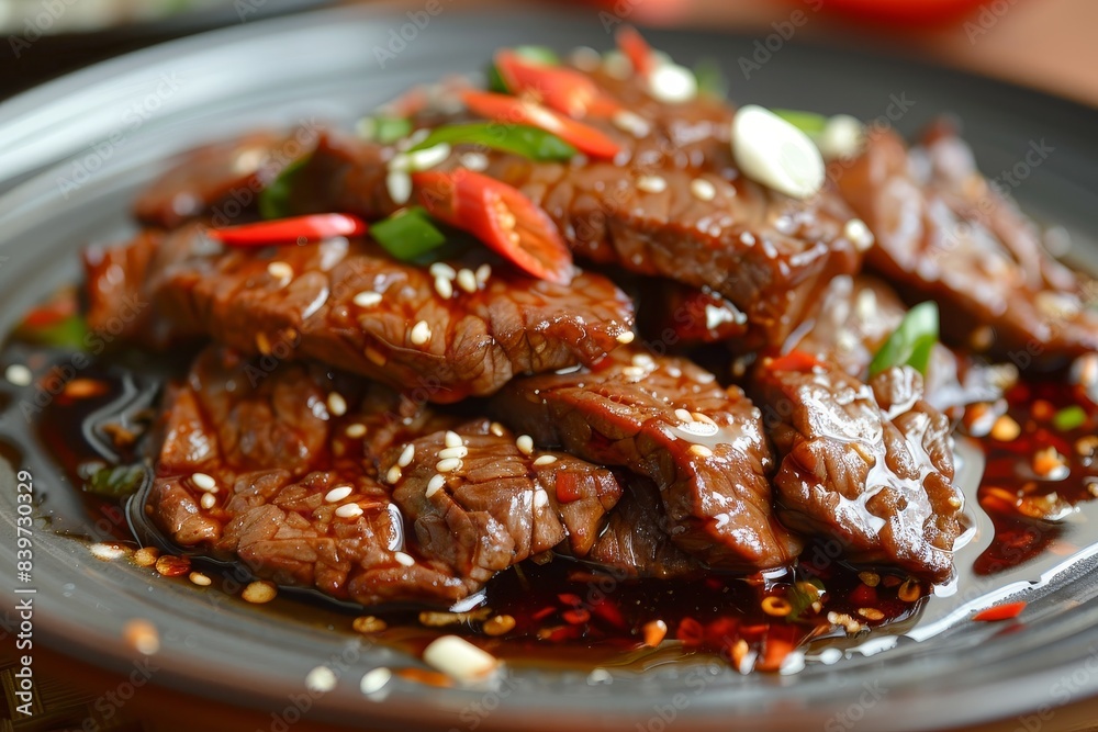 Image of beef slices in Chinese sauce Image of beef slices in Chinese sauce